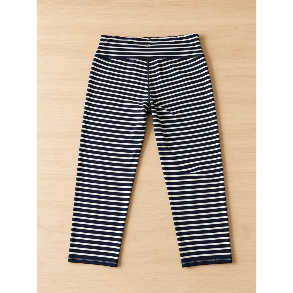 Athleta Womens Navy White Striped Cropped Leggings Size M 243095-01 Yoga Tights